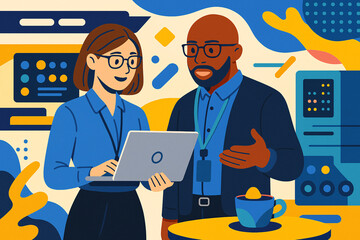 Collaborative Tech Discussion in a Modern Office