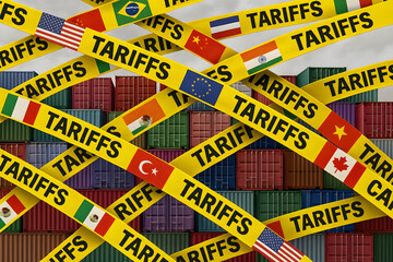 Reciprocal tariffs and US government tax or punative global tariff trade war policy or duties imposed on imports and exports by a government on international imported or exported goods as Protectionis