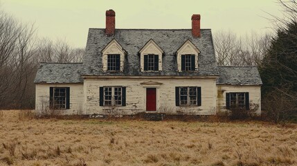 Abandoned Colonial House in a Field