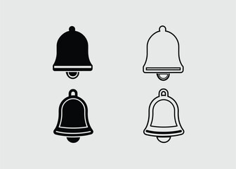 Four bell icons in solid and outline black and white