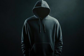 Mysterious Figure Wearing Dark Hoodie with Hidden Face in Shadow