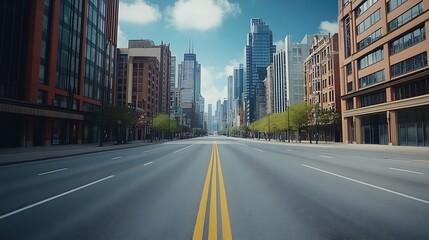 Fototapeta premium Vibrant city street photography showcasing modern architecture and a bustling downtown alive with energy : Generative AI