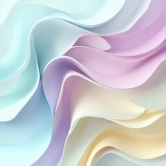 3D abstract soft waves in pastel gradient colors, clean design.