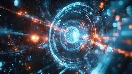 Obraz premium Futuristic Cyber Sphere: A captivating digital sphere pulsates with intricate energy and light, symbolizing the cutting-edge advancements in the world of technology.