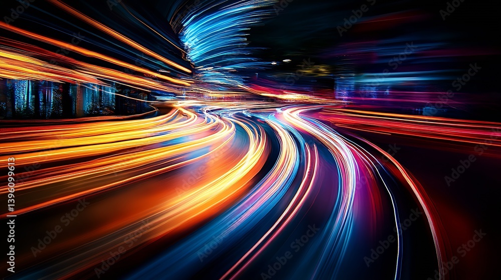 Poster mesmerizing light streaks on a city road showcasing vibrant colors and dynamic movement at night : g