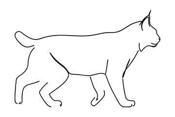Minimalist Line Art Of Walking Lynx Profile View Simple Vector Illustration