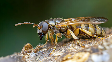 Closeup Of A Spotted Ant On Tree Bark