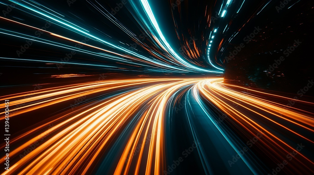 Poster Dynamic Light Trails Create a Vibrant Abstract Image of Speed and Motion in the City : Generative AI