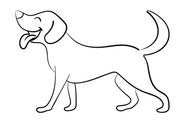 Happy Dog Outline Drawing Cute Canine Animal Pet Vector Illustration