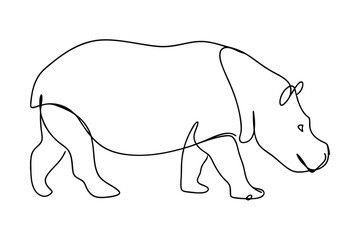 Hippo Walking Continuous Line Drawing Minimalist Art Animal Illustration Isolated On White
