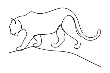 Continuous Line Drawing Of Walking Panther Simple Minimalism Black And White Design
