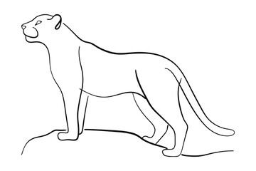 Linear Drawing Of A Lioness Standing Confidently On A Rock Minimalist Style