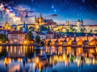 Fototapeta premium Majestic Prague Castle & Charles Bridge Night View - Illuminated Cityscape