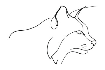 Minimalist Line Art Depicting A Lynx Head Profile On White Background Illustration