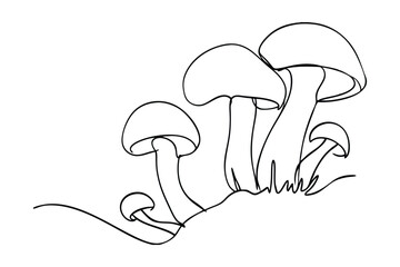 Minimalist Continuous Line Drawing Of Mushrooms On White Background Nature Illustration