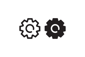 Gear setting icon in outline and solid style Vector