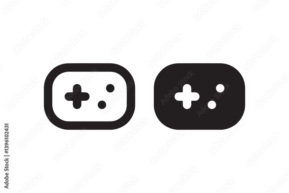 Poster game controller icon in outline and solid style vector