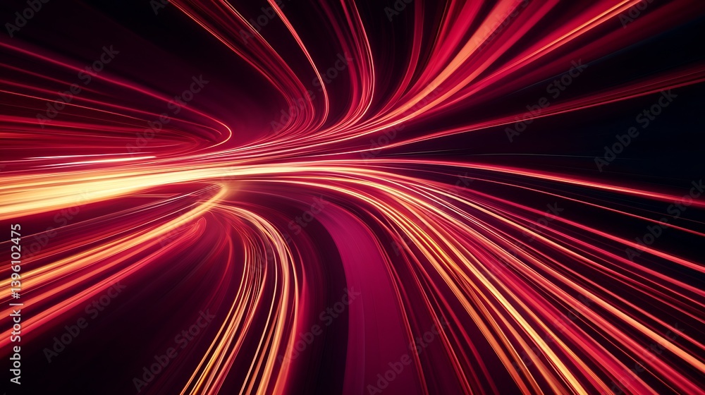 Aufkleber curving light trails illustrating high-speed motion and technological advancements in a digital land