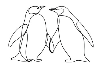 Continuous Line Drawing Of Two Penguins Minimalist Style Wildlife Illustration © Mamatarani