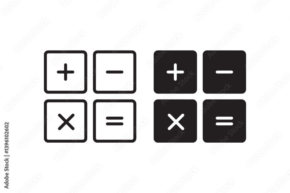 Poster math symbols icons in outline and solid style vector