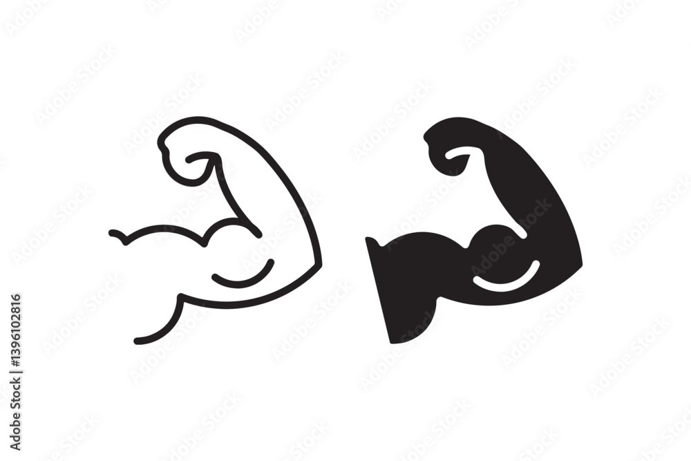 Poster flexing bicep icon in outline and solid style vector