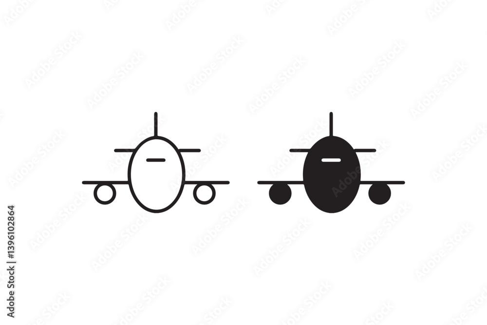 Poster airplane front view icon in outline and solid vector