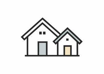 Obraz premium Simple Houses Icon: A minimalist icon depicts two houses side-by-side, one larger than the other, symbolizing family, home, or property in a simple design.