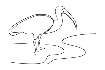Continuous Line Drawing Of An Ibis Bird In The Water Minimalist Design