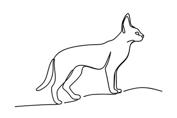 Minimalist Continuous Line Art Illustration Of Cat Standing On A Plain White Background