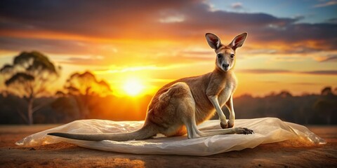 Majestic Red Kangaroo Resting on Translucent Ice, Australian Outback Landscape