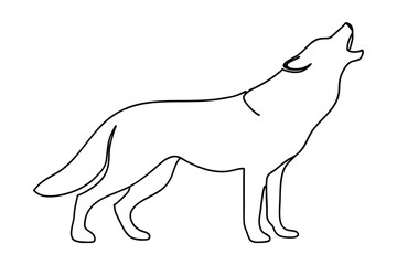 Minimalist Line Art Of Howling Wolf Isolated On White Background Design
