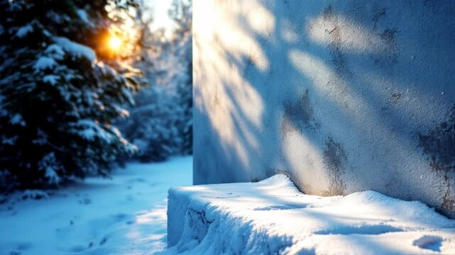 Peaceful Winter Landscape with Sunlight Glimmering on Snow