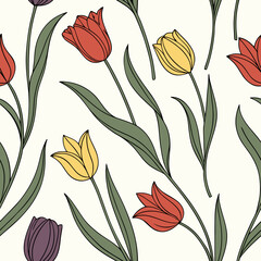 Stylish seamless tulip pattern with unique colors on light background for creative designs 