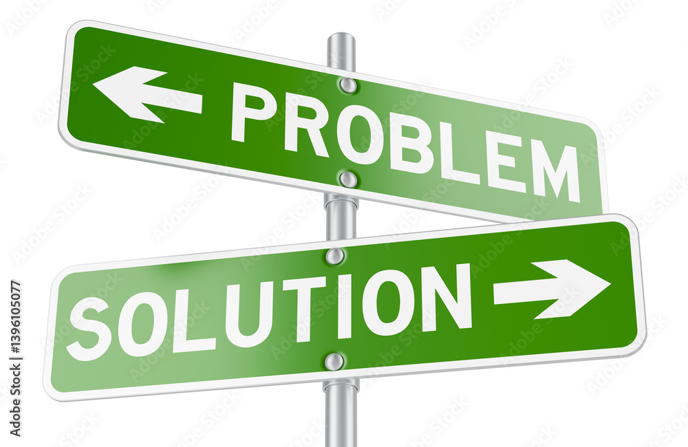 Poster problem or solution. opposite traffic sign, 3d rendering isolated on transparent background