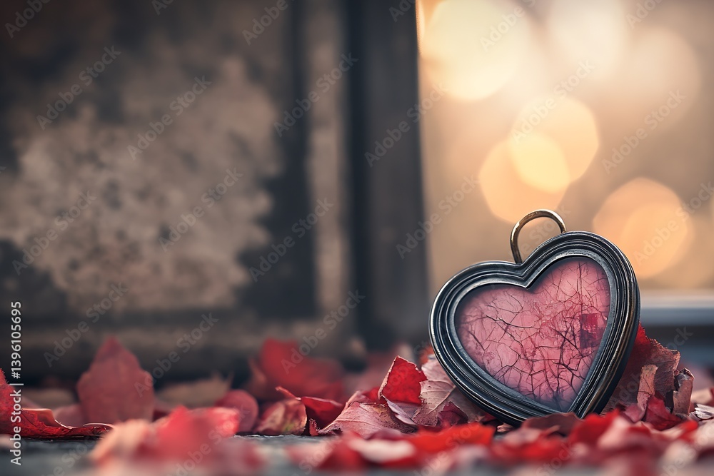 Aufkleber artistic heart shaped locket with a unique distressed texture surrounded by vibrant autumn leaves : 