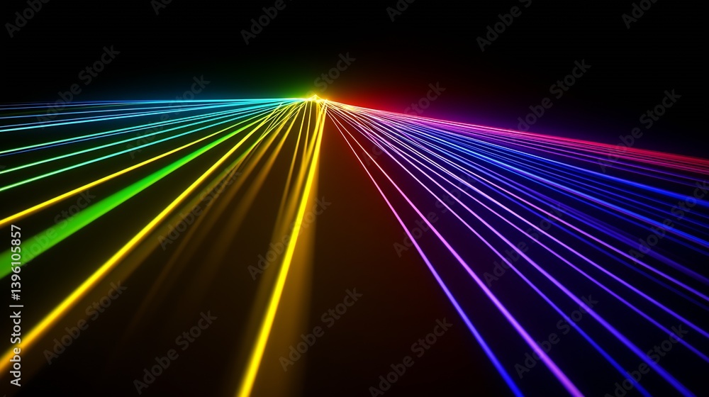 Aufkleber Dynamic Colorful Laser Light Beam Projecting Across a Smooth Black Surface in an Artistic Display : Generative AI