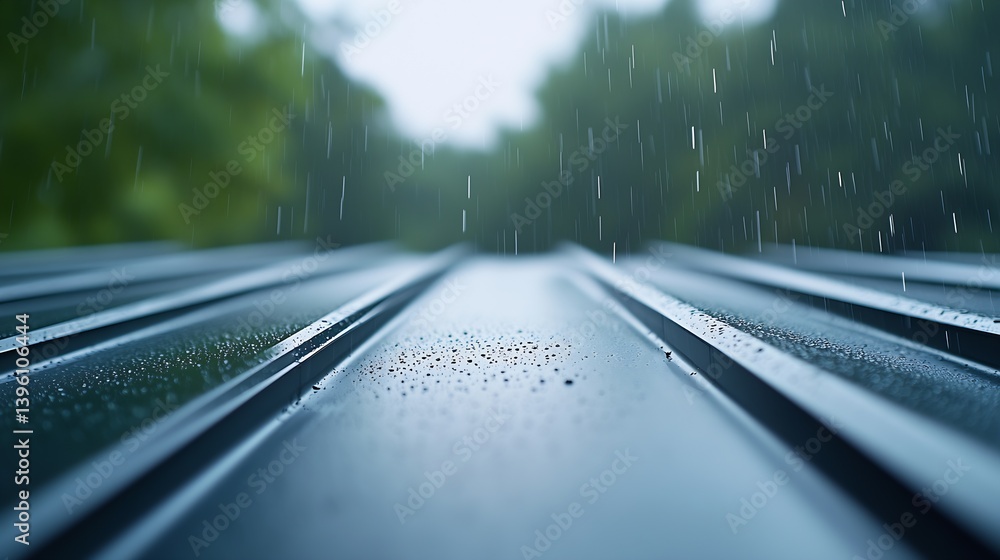 Aufkleber artistic view of rainwater collecting on a metallic rooftop with beauty in simple details : generati