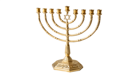    A beautifully crafted gold menorah with a clean minimalist design set against a pastel background, symbolizing the Hanukkah celebration
