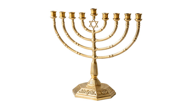    A beautifully crafted gold menorah with a clean minimalist design set against a pastel background, symbolizing the Hanukkah celebration
