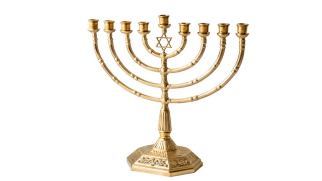    A beautifully crafted gold menorah with a clean minimalist design set against a pastel background, symbolizing the Hanukkah celebration
