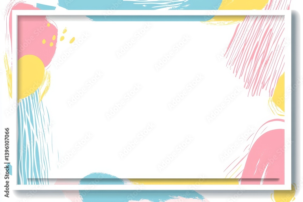 Poster colorful memphis style frame with shapes and text space in pastel palette and minimalist design