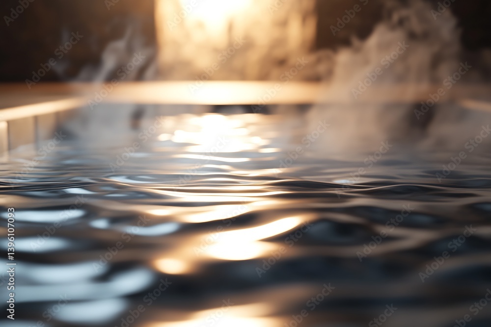 Poster gleaming ripples of water with soft steam in a luxurious hot tub setting at a spa : generative ai