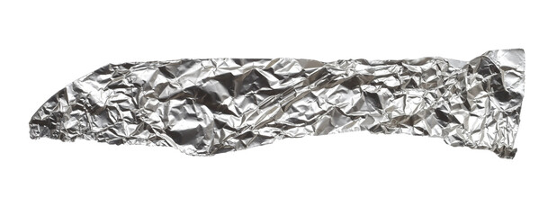 Aluminum wrinkled foil scrap isolated on white background, clipping path	 - obrazy, fototapety, plakaty