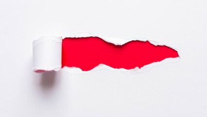 Red header in torn paper hole.
