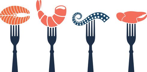 Seafood logo. Isolated seafood on white background. Prawns