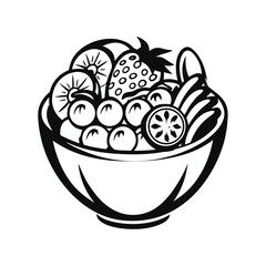 Monochrome Bowl Full Of Fruits With Strawberry, Grapes, Orange Slices, & Other Fruits