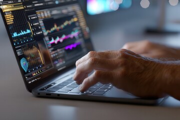Close-up of a person analyzing financial data on a laptop screen.