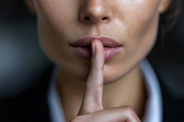 Fototapeta premium Close-up of woman gesturing silence.