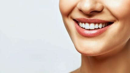 Obraz premium Bright and healthy smile of a woman showcasing dental care and confidence