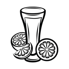 Black and White Outline of Tall Glass with Fresh Citrus Fruit Slices